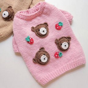 Handgestrickter Teddybär-Wollpullover 