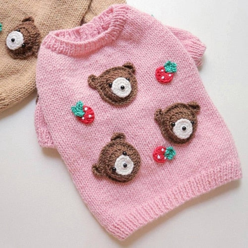 Handgestrickter Teddybär-Wollpullover 